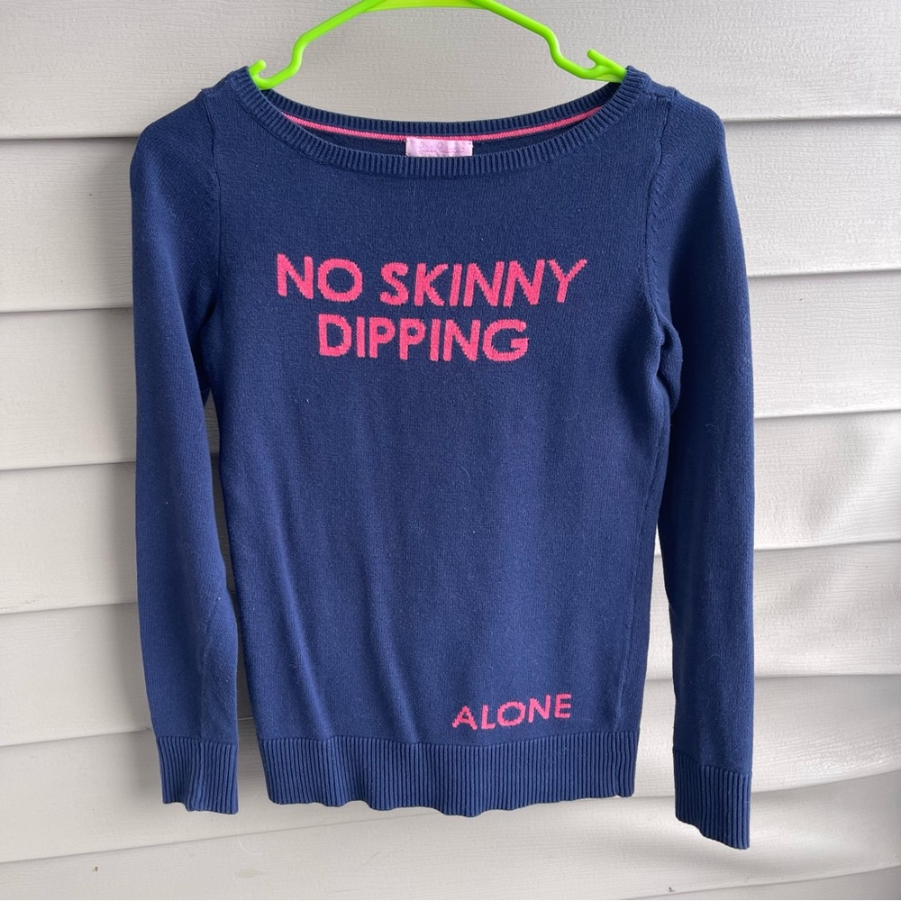 Lilly Pulitzer Women Sweater Navy Blue Pink No Skinny Dipping Casual Size‎ XS